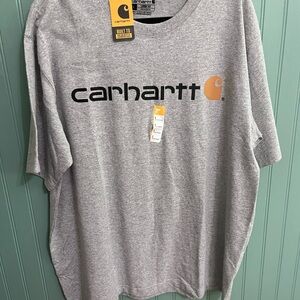Carhartt Gray Tee with Gold Logo and Black Lettering